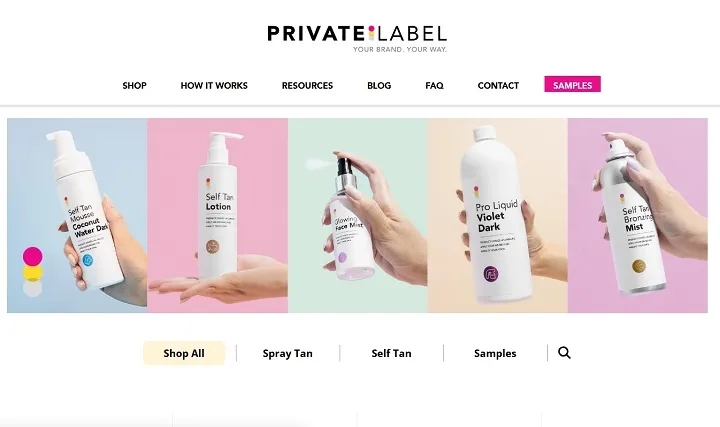 Various private label self-tanning products on display